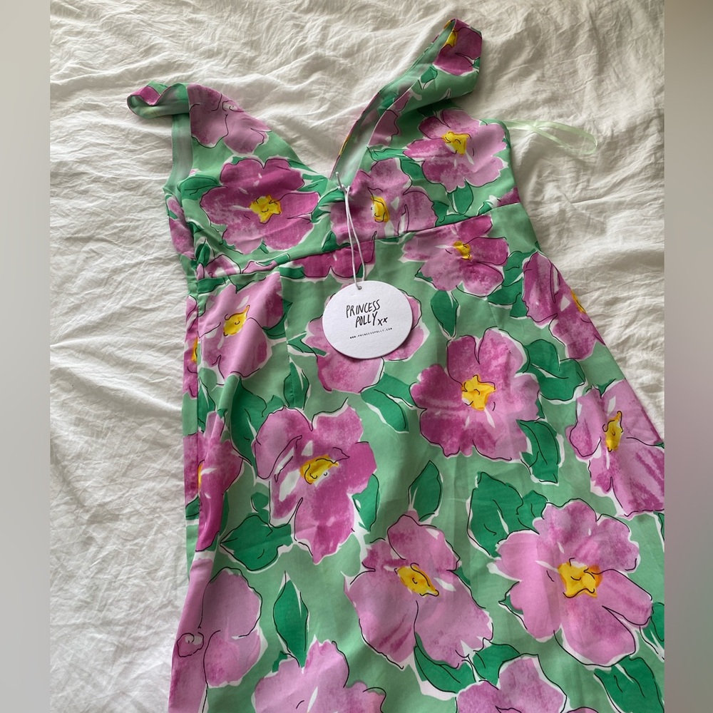 NWT princess polly Quincy mini dress green/pink floral, US 4